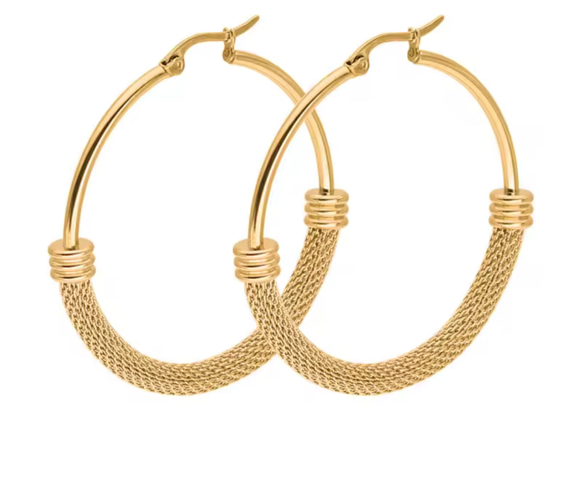 Designer Inspired Mesh Stainless Steel Hoop Earrings – Modern Textured Hoops for Women.