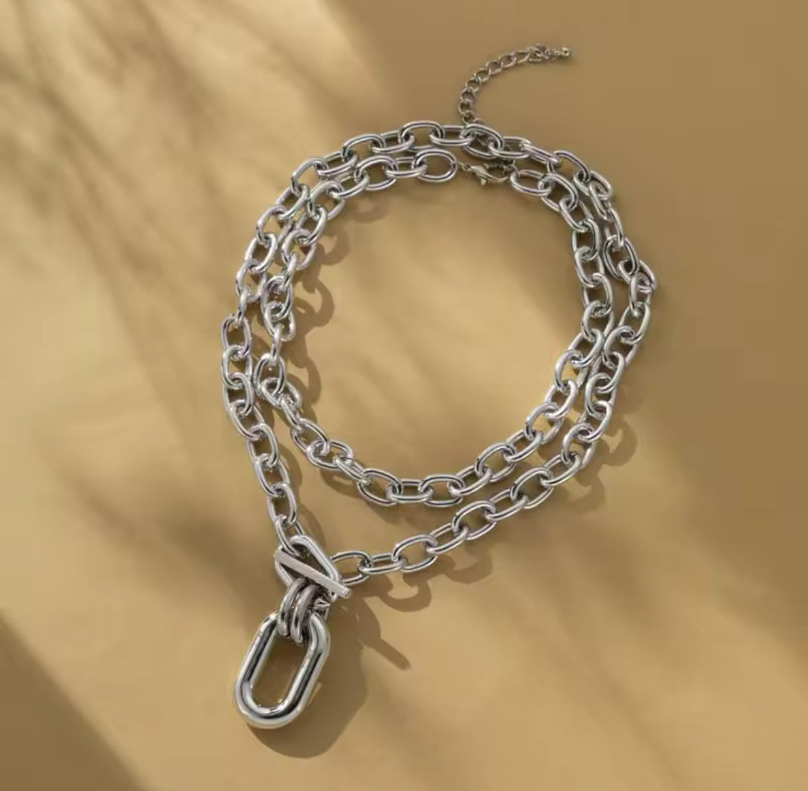 Stainless Steel Double Chain Big Hoop Necklace – Bold Silver or Gold Statement Necklace for Women.