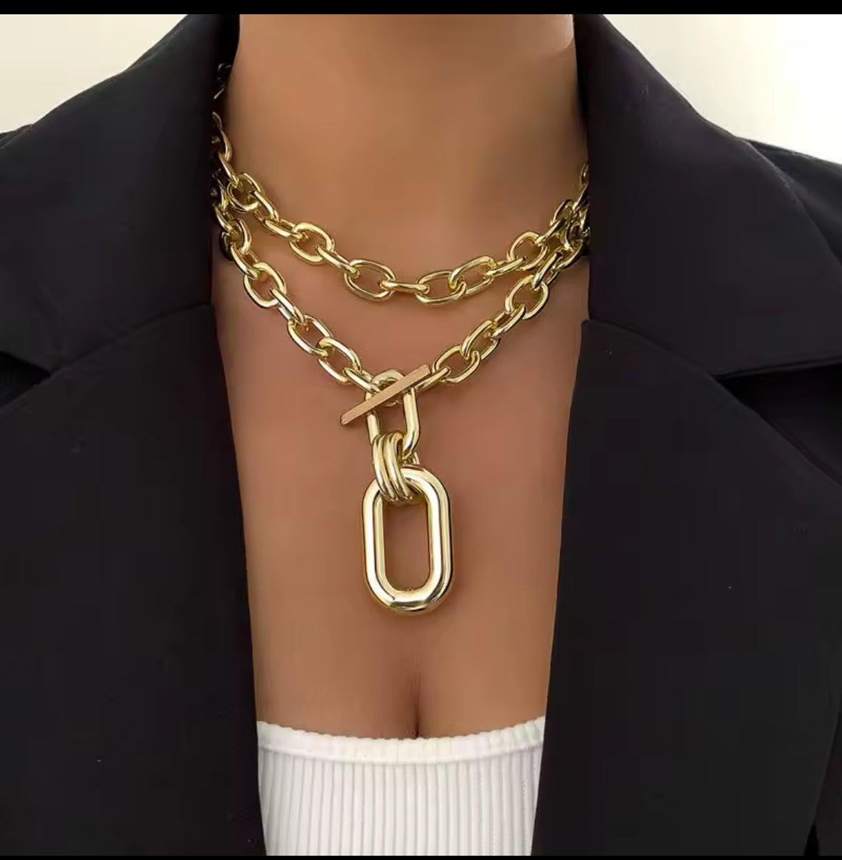 Stainless Steel Double Chain Big Hoop Necklace – Bold Silver or Gold Statement Necklace for Women.