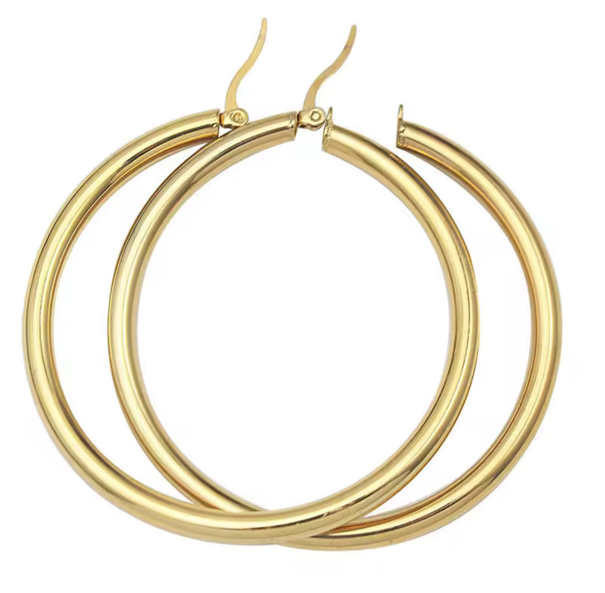 Gold Stainless Steel 55mm Big Hollow Hoop Earrings – Bold Lightweight Statement Hoops for Women.