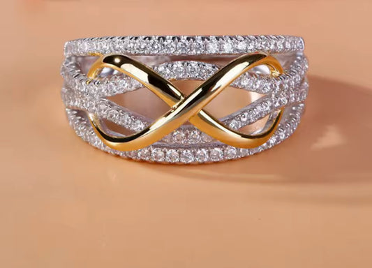 Elegant X Design Contouring Zircon Cocktail Ring – Sparkling Statement Band for Women.