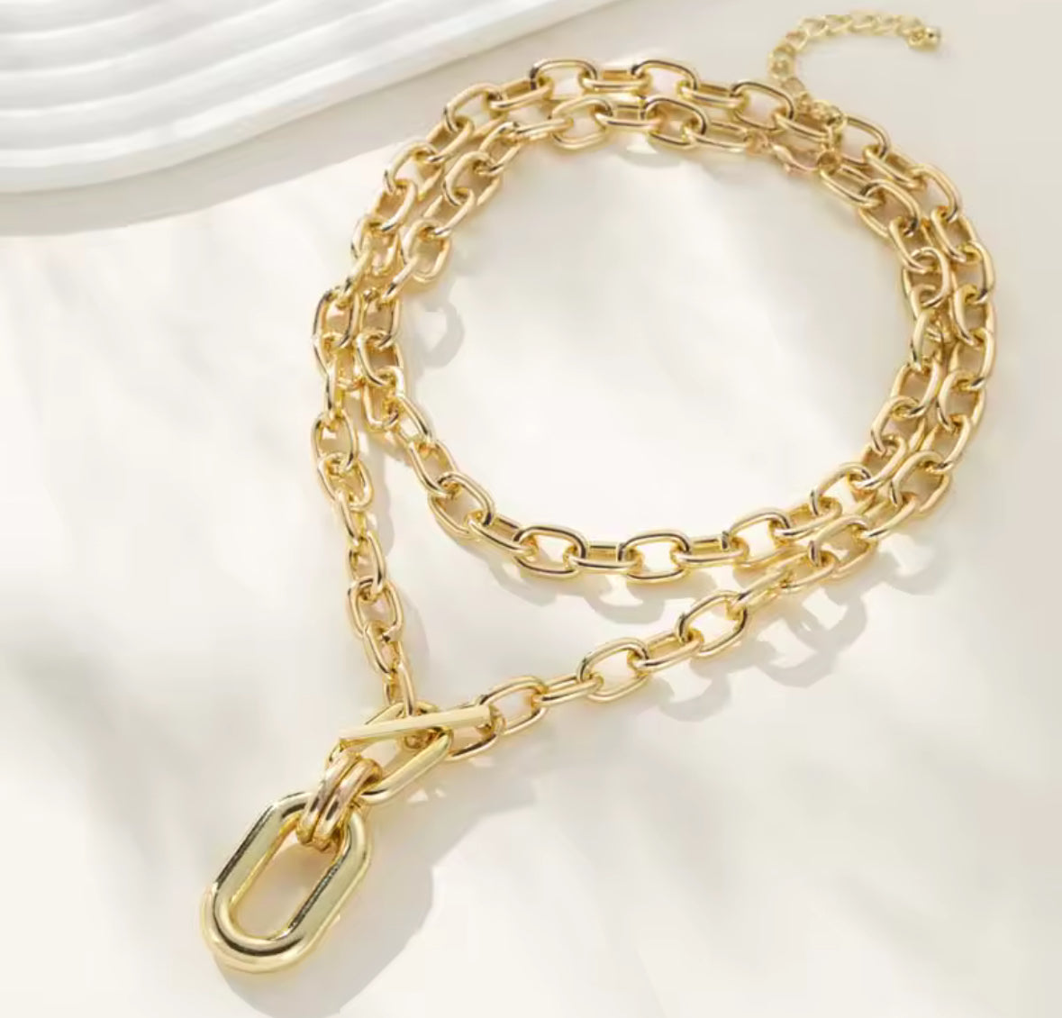 Stainless Steel Double Chain Big Hoop Necklace – Bold Silver or Gold Statement Necklace for Women.