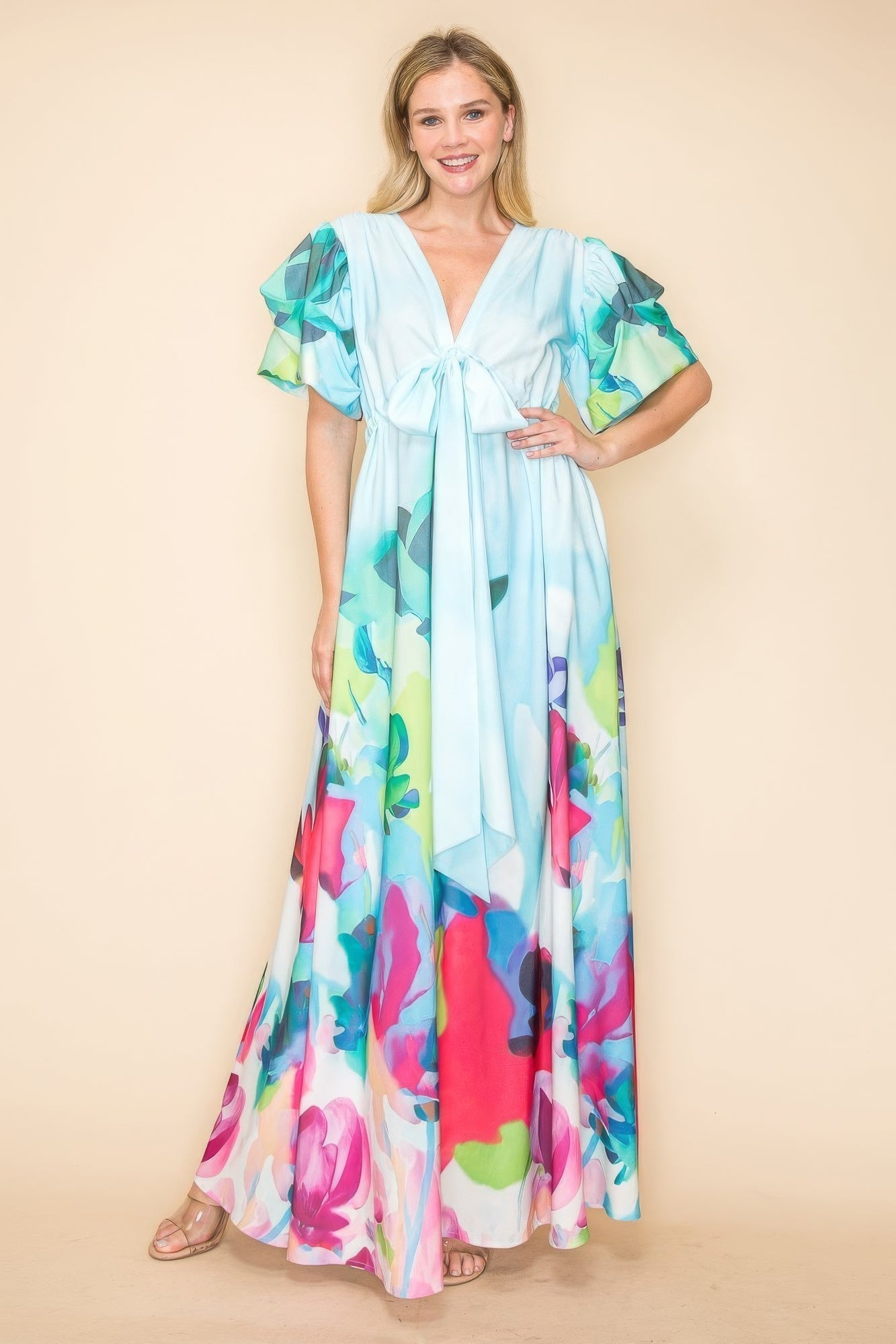 ColorSplash Tie-Waist Maxi Dress