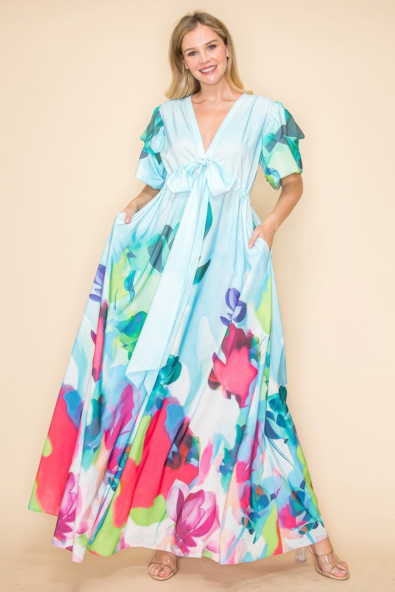 ColorSplash Tie-Waist Maxi Dress