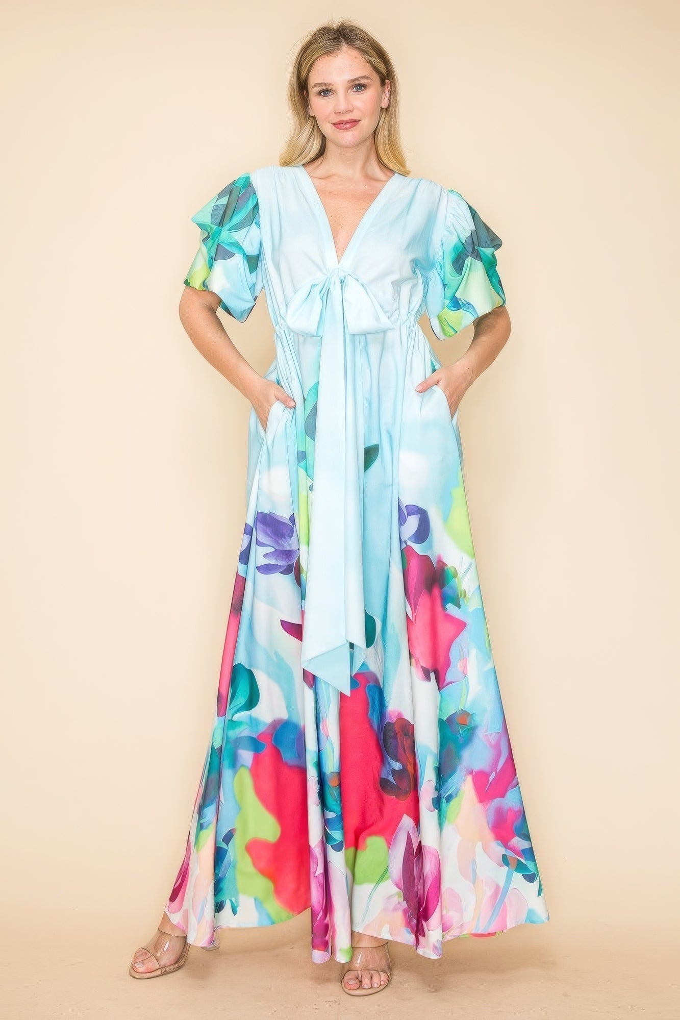ColorSplash Tie-Waist Maxi Dress