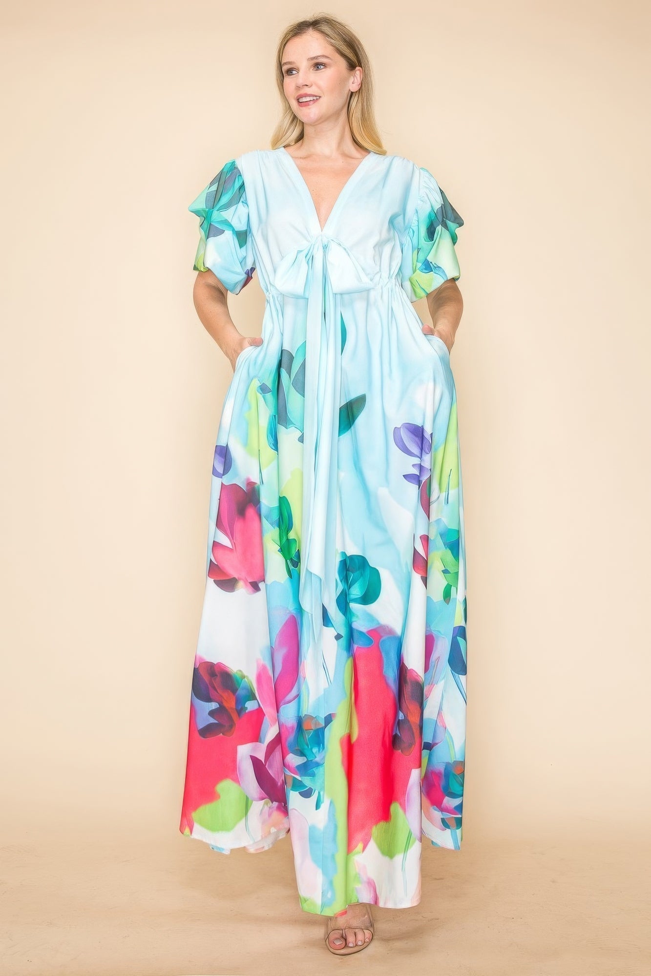 ColorSplash Tie-Waist Maxi Dress