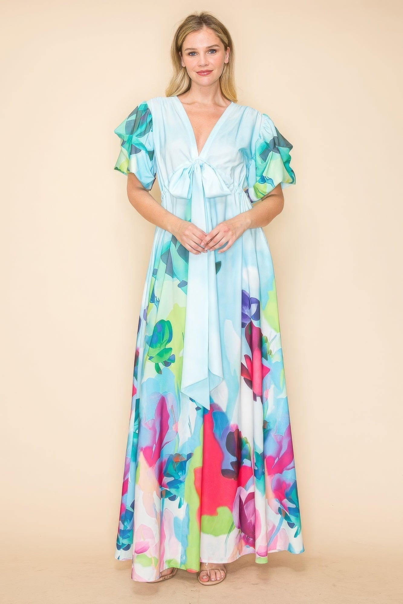 ColorSplash Tie-Waist Maxi Dress