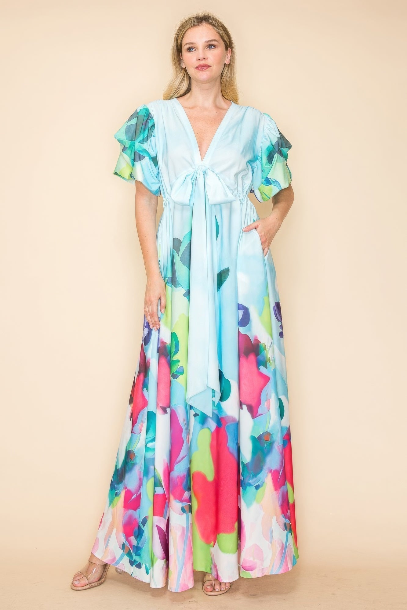ColorSplash Tie-Waist Maxi Dress