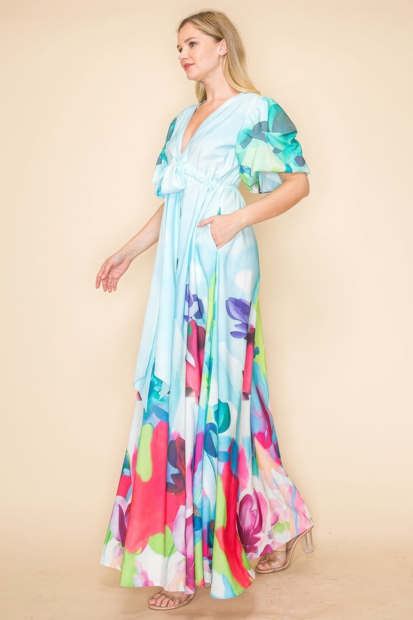 ColorSplash Tie-Waist Maxi Dress