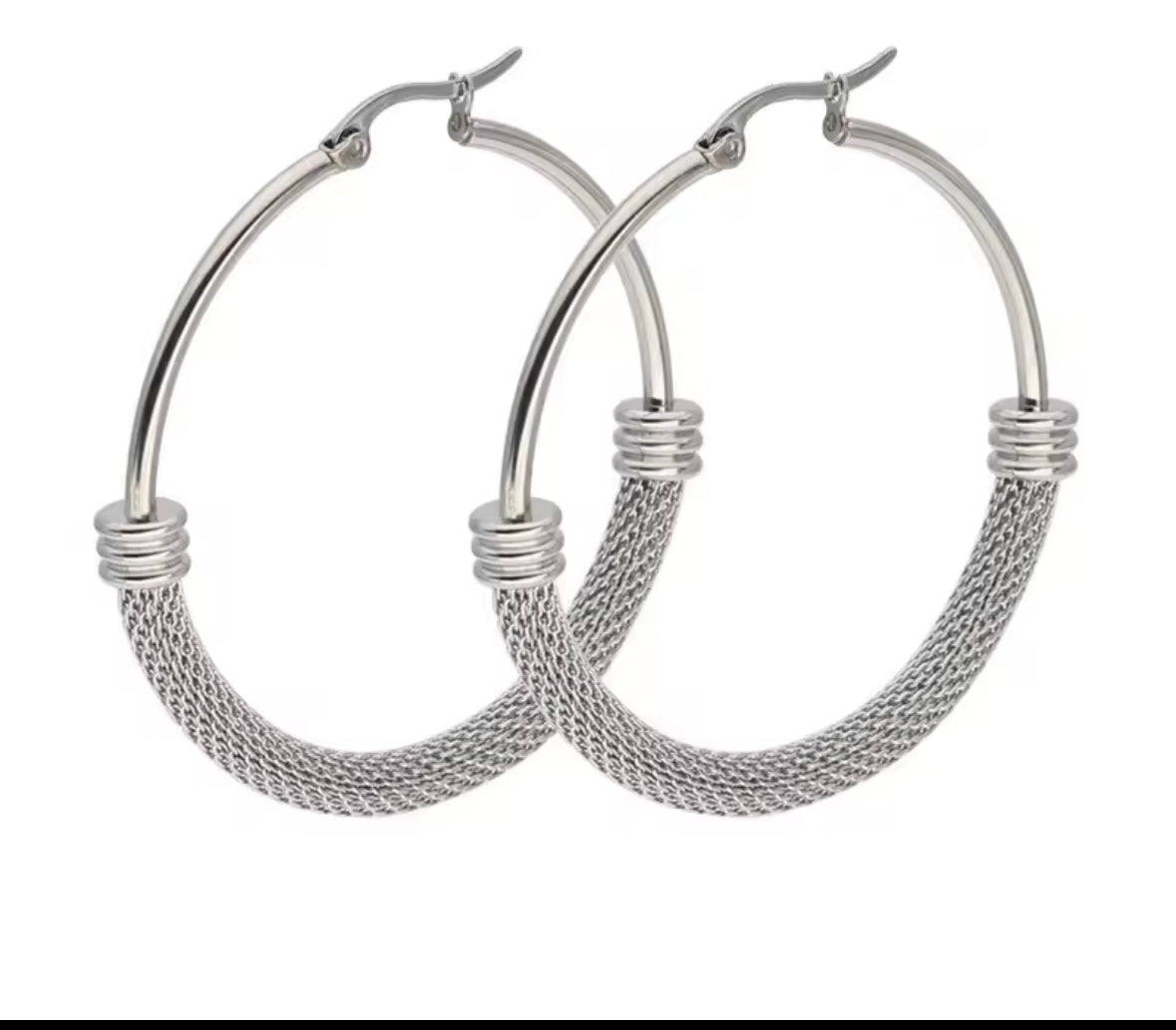 Designer Inspired Mesh Stainless Steel Hoop Earrings – Modern Textured Hoops for Women.