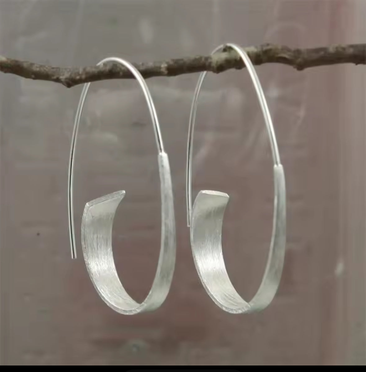Minimalist Long Hook Spiral Silver Hoop Earrings – Modern Dangle Earrings for Women.