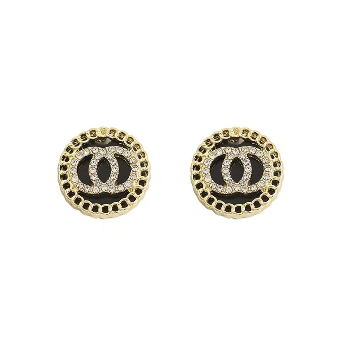 Luxury Designer-Inspired Crystal Double Circle Stud Earrings for Women – Elegant Round Statement Earrings.
