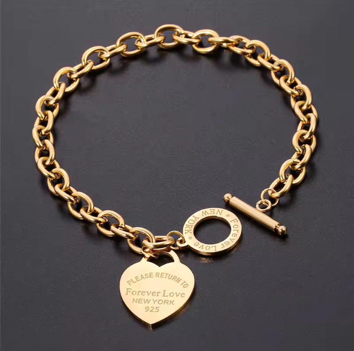 Designer Inspired Gold Stainless Steel Love Heart Bracelet