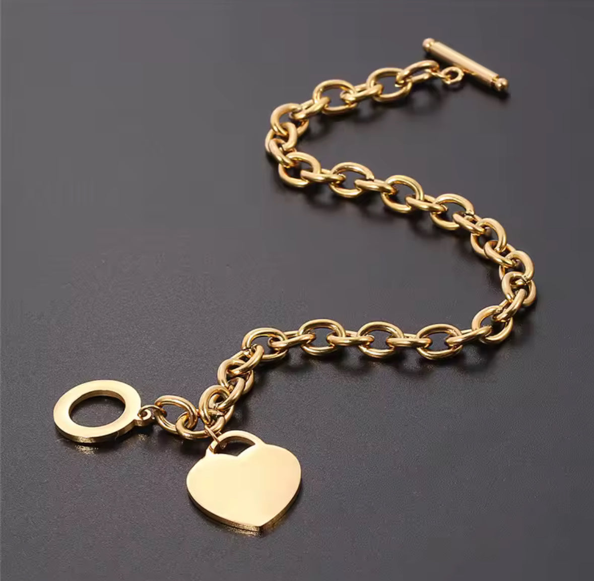 Designer Inspired Gold Stainless Steel Love Heart Bracelet