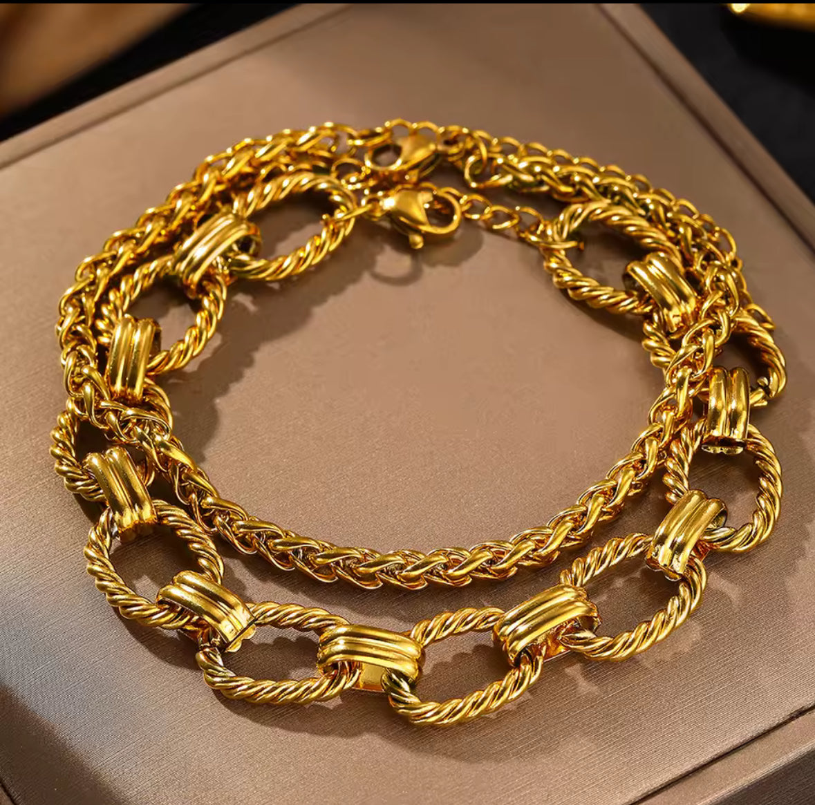 Designer inspired Gold Big Link Bracelet set