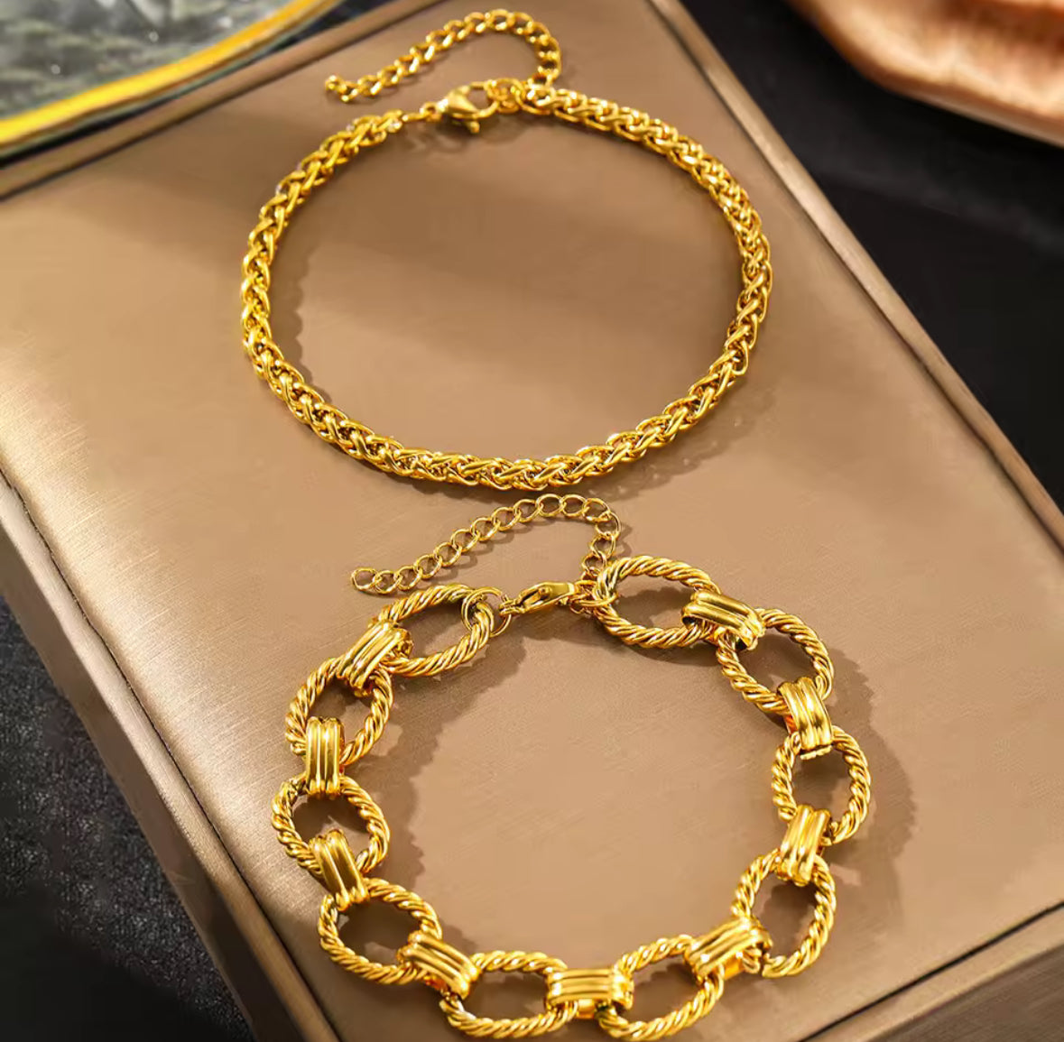Designer inspired Gold Big Link Bracelet set