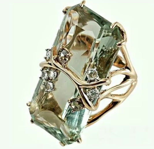 Silver Plated cocktail Ring with large  Green Zircon