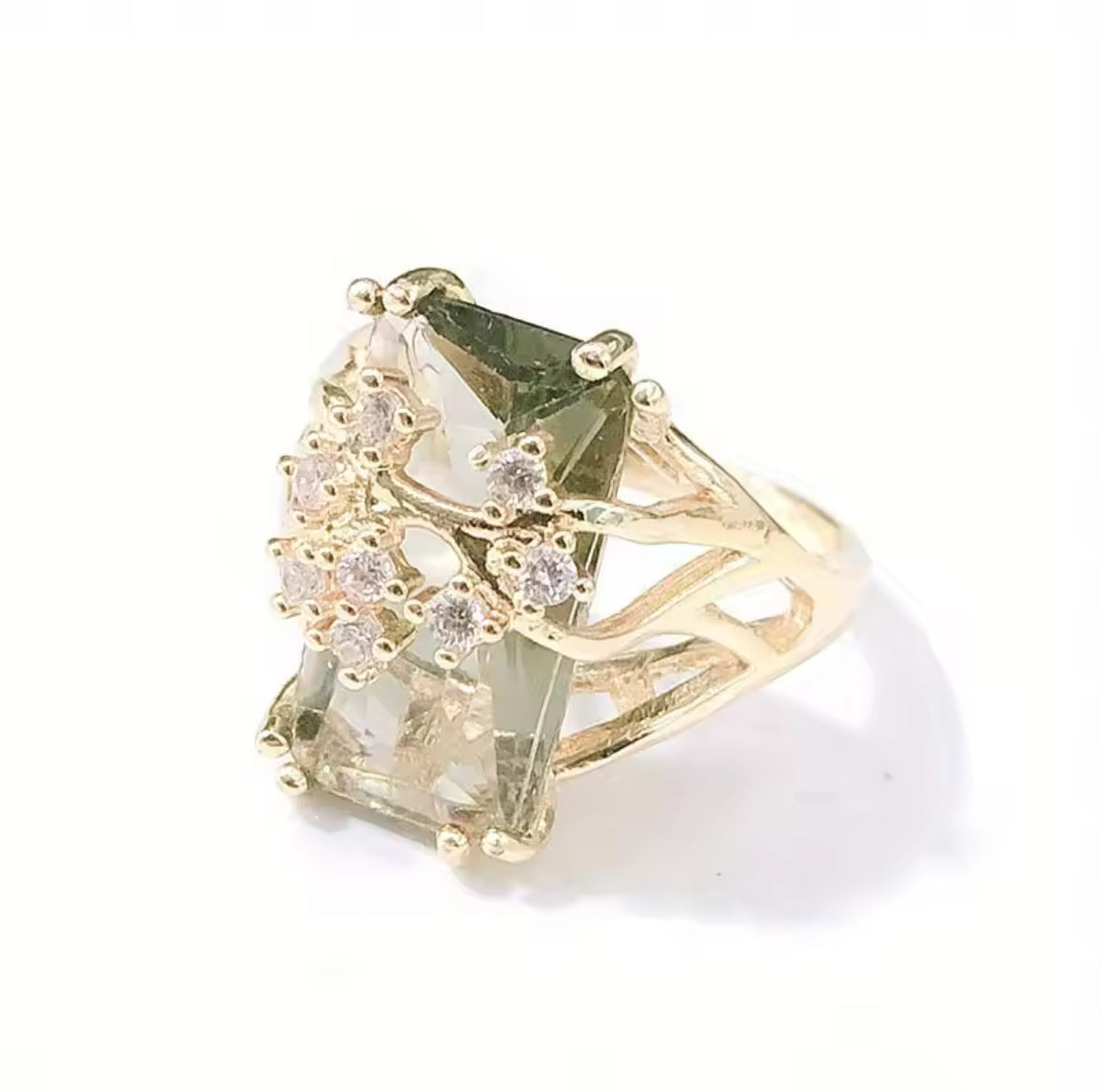Silver Plated cocktail Ring with large Green Zircon