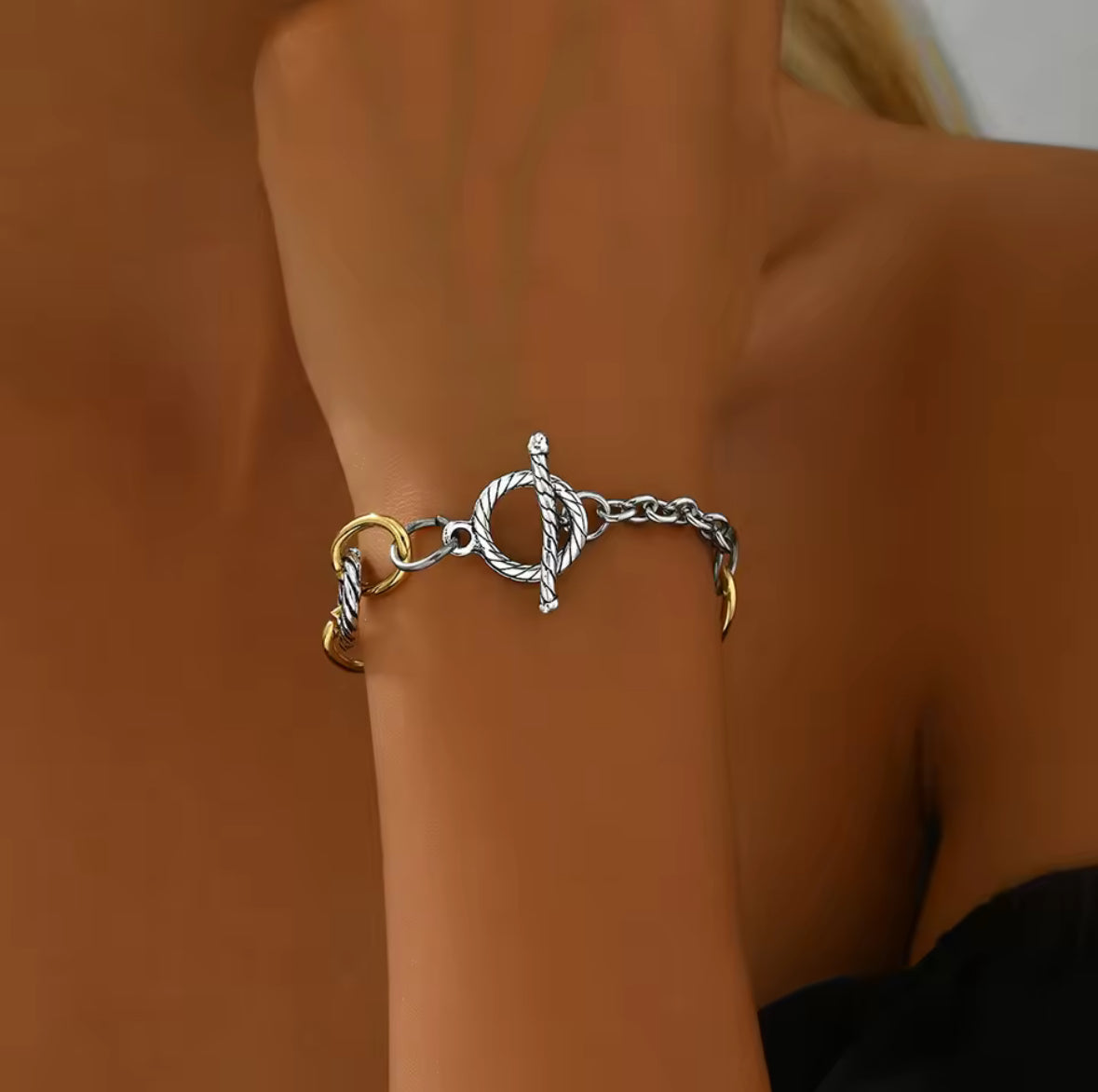 Designer Inspired two Tone Circle Cable Link Bracelet