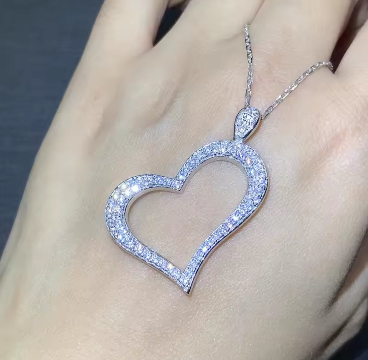 Sterling Silver Necklace with Heart Shape Inlaid Zircon Pendant