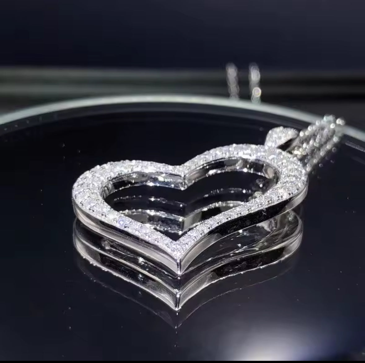 Sterling Silver Necklace with Heart Shape Inlaid Zircon Pendant
