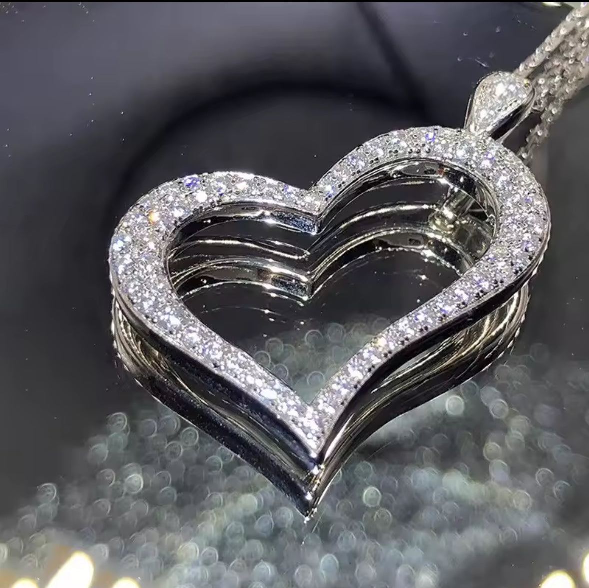 Sterling Silver Necklace with Heart Shape Inlaid Zircon Pendant