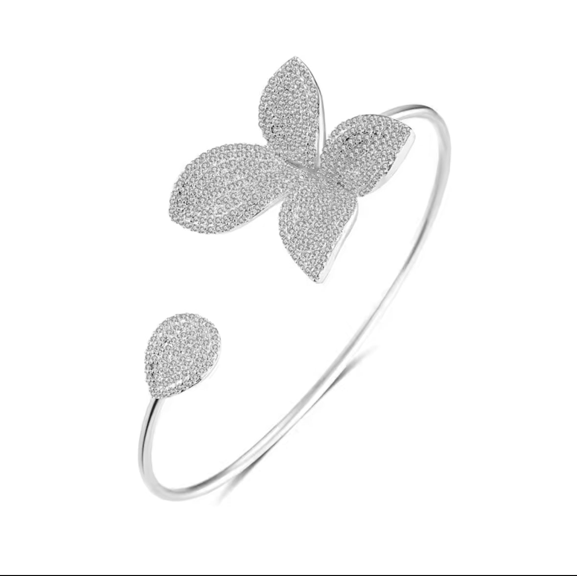 Micro Paved Leave Cubic Zircon Leaf Cuff Bracelet