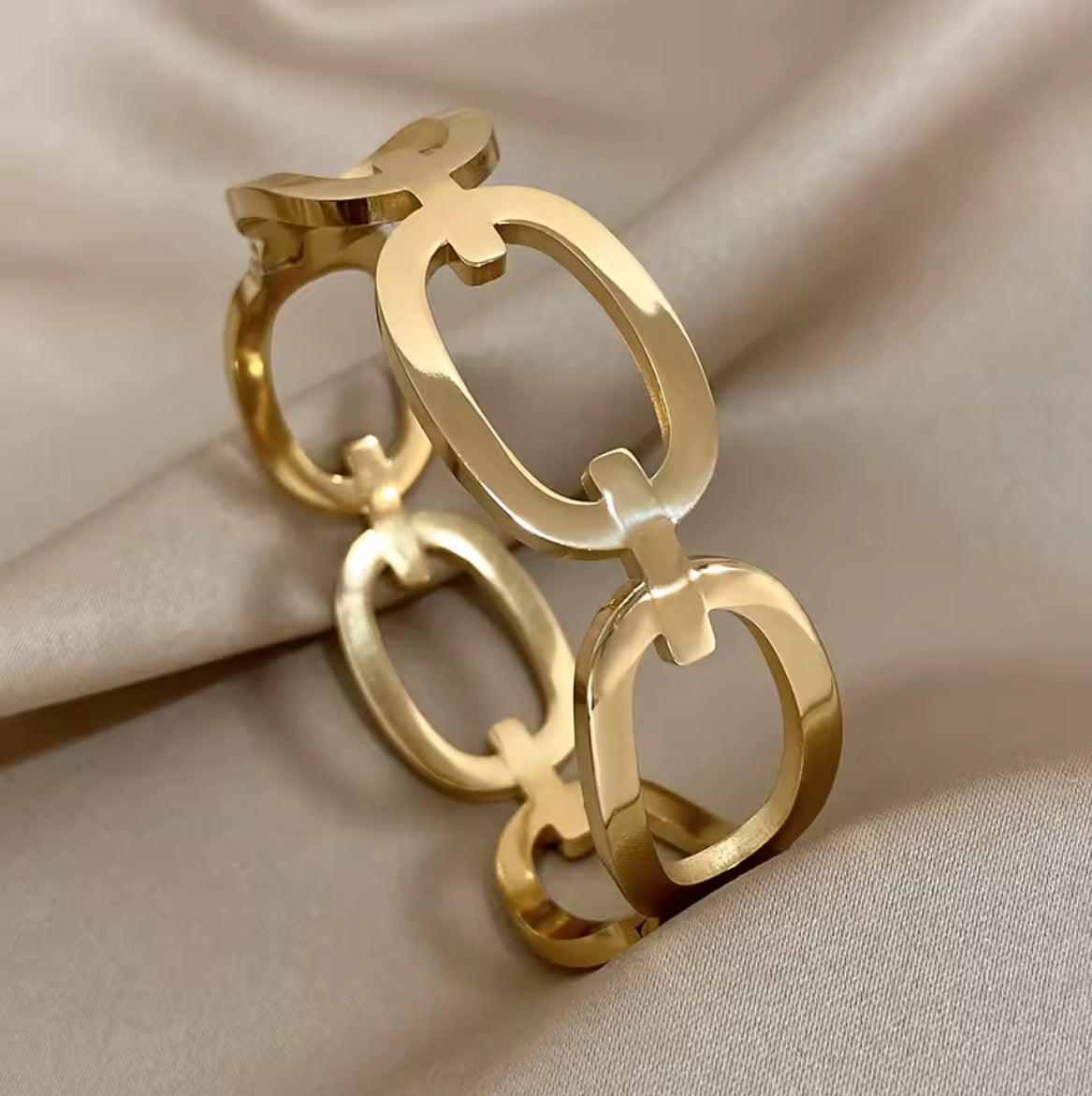 Interlocking Stainless Steel Gold circle cut out Cuff Bracelet