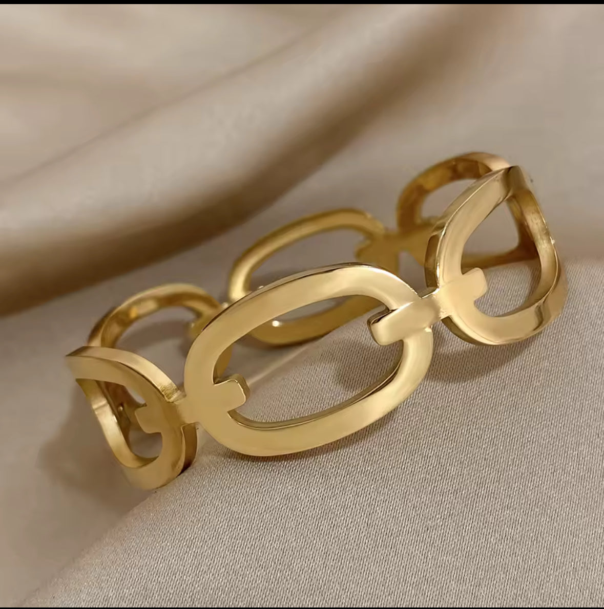 Interlocking Stainless Steel Gold circle cut out Cuff Bracelet