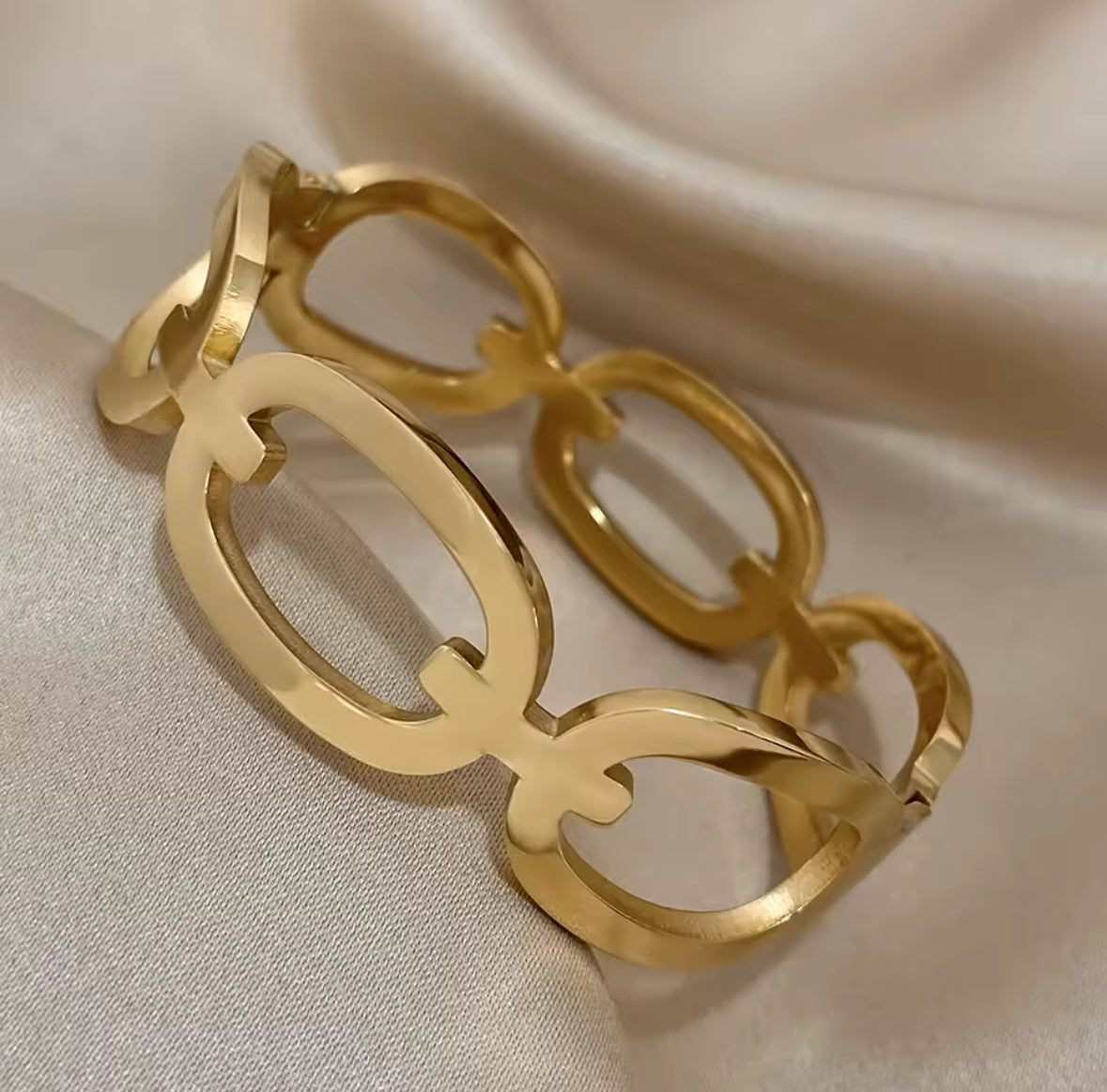 Interlocking Stainless Steel Gold circle cut out Cuff Bracelet