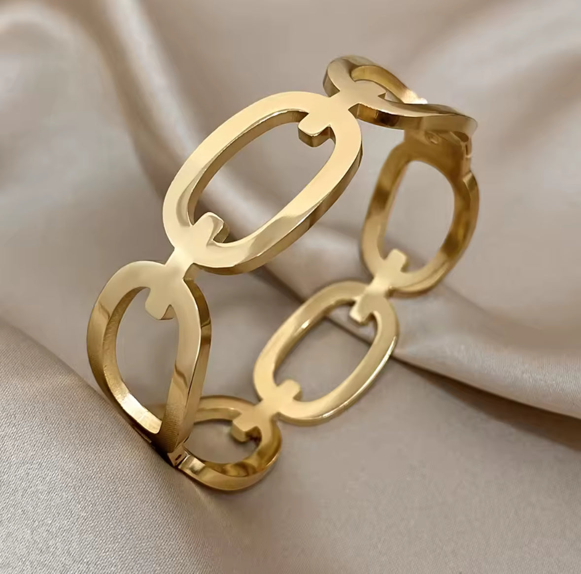 Interlocking Stainless Steel Gold circle cut out Cuff Bracelet