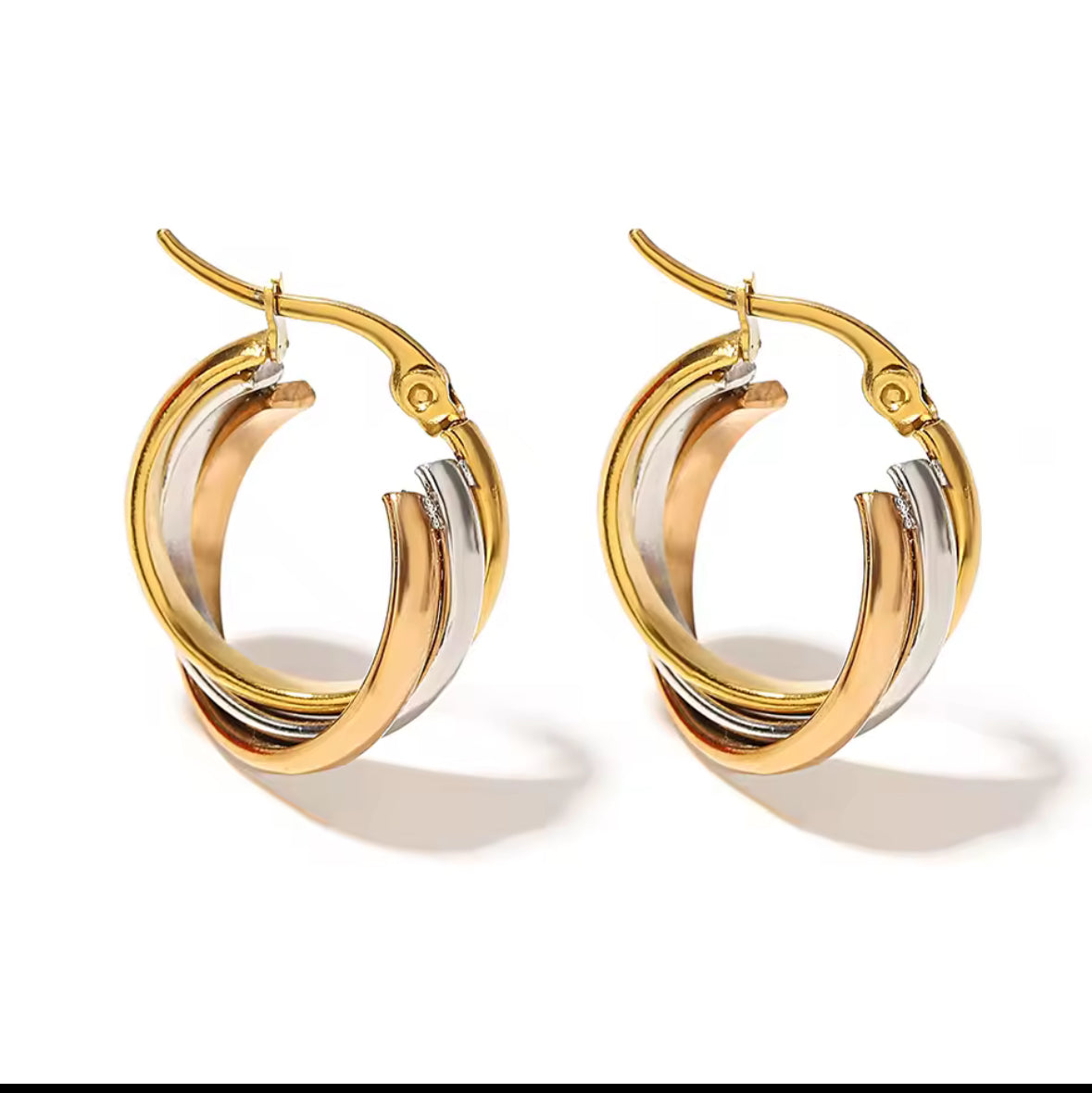 Small Stainless Steel U shape, Twisted Two Tone Hoop Earrings