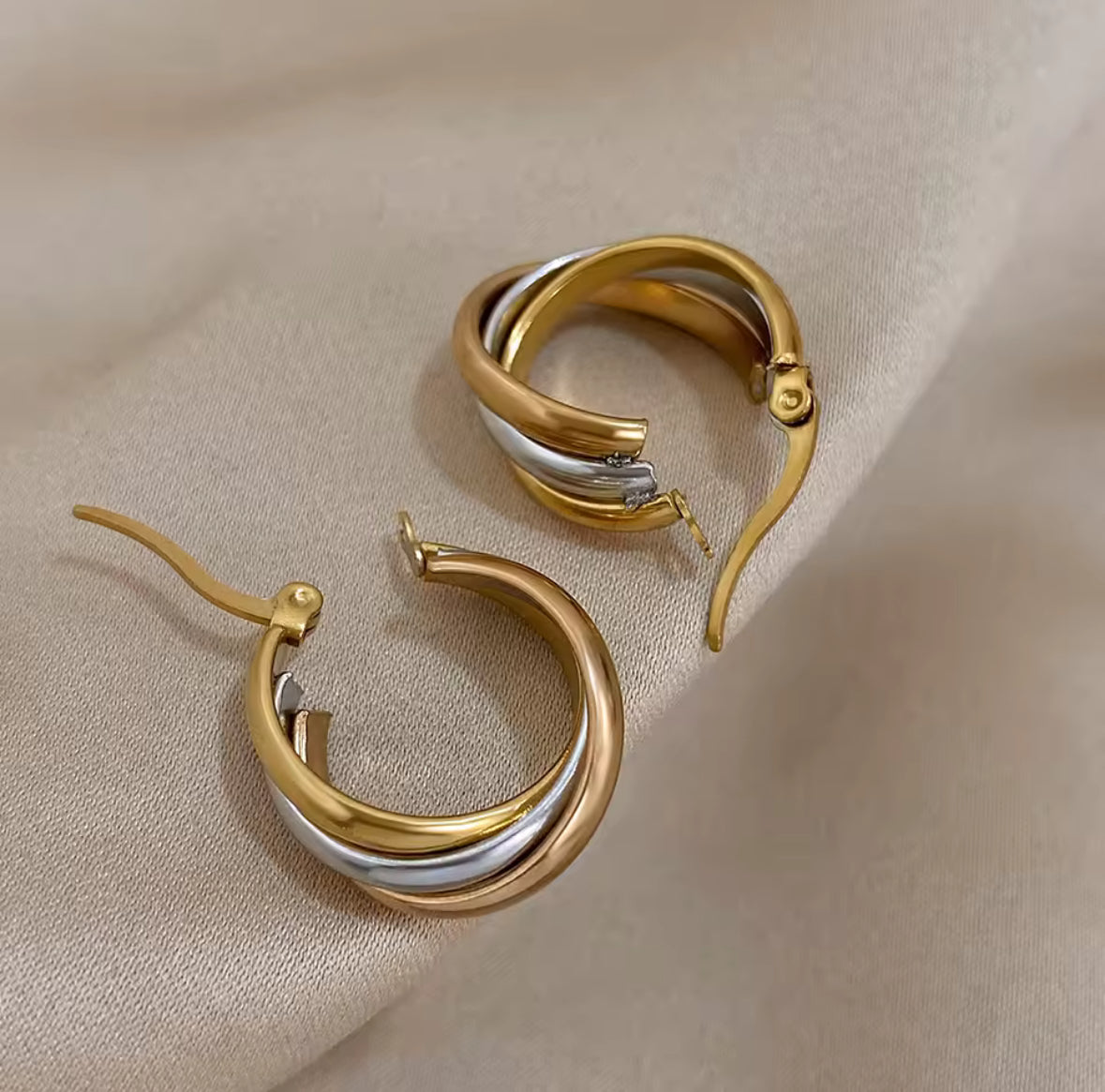 Small Stainless Steel U shape, Twisted Two Tone Hoop Earrings