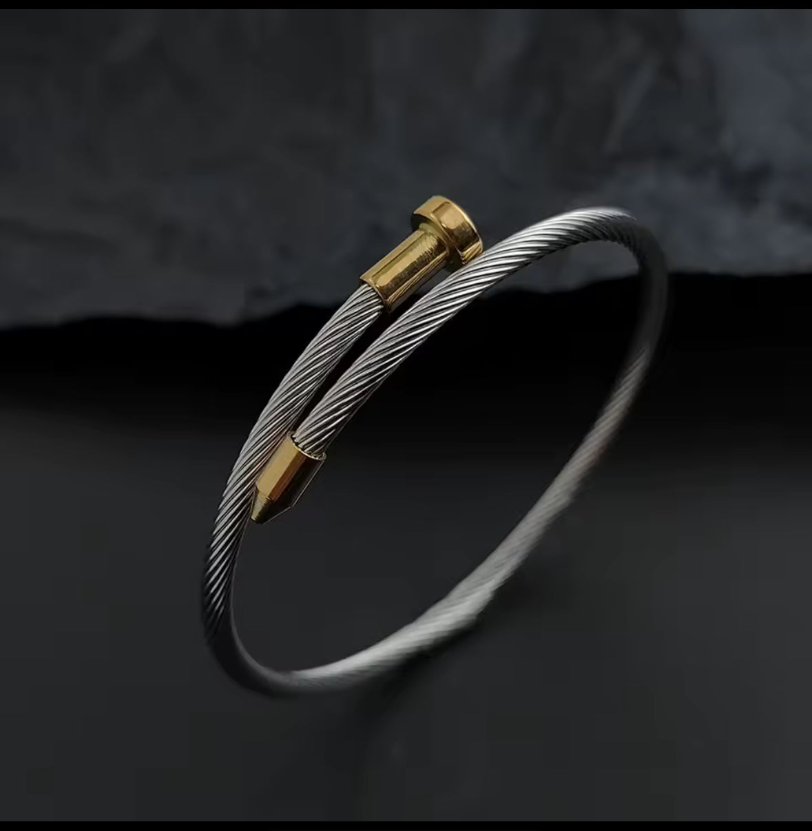 Designer Inspired Two Tone Button Pattern Nail Stainless Steel Bracelet