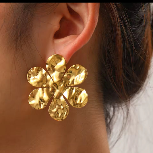 Stainless Steel Large Flower Earrings