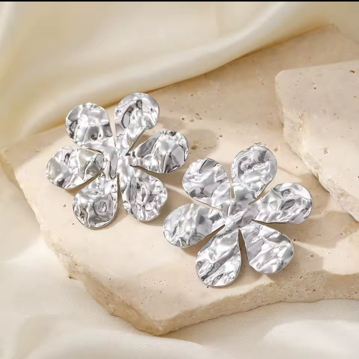 Stainless Steel Large Flower Earrings