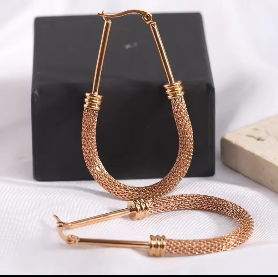 Designer Inspired stainless Steel Rose Gold oval Hoop Earring