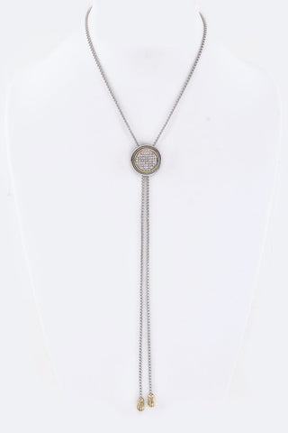 Picture of N77- LONG  SILVER NECKLACE WITH CHRYSTAL SLIDER