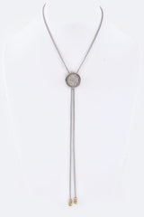 N77- LONG  SILVER NECKLACE WITH CHRYSTAL SLIDER