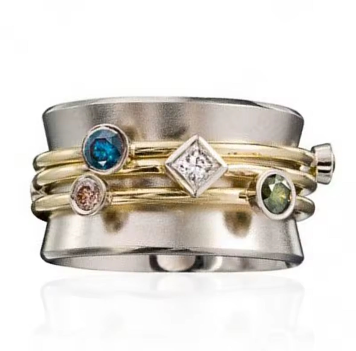 Fashion Band Ring for Women with Gold Color Waist Line Geometric Colorful CZ Stone