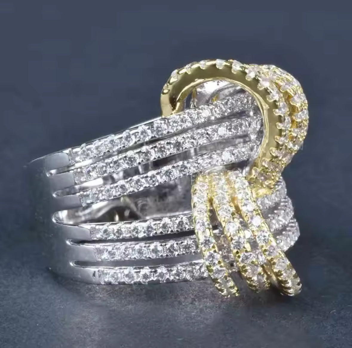 Gorgeous Gold & Silver Zircon Cocktail Ring – Sparkling Statement Ring for Women.