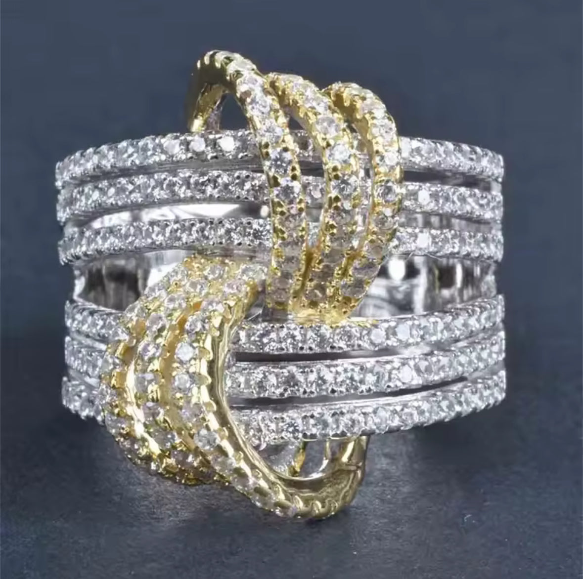 Gorgeous Gold & Silver Zircon Cocktail Ring – Sparkling Statement Ring for Women.