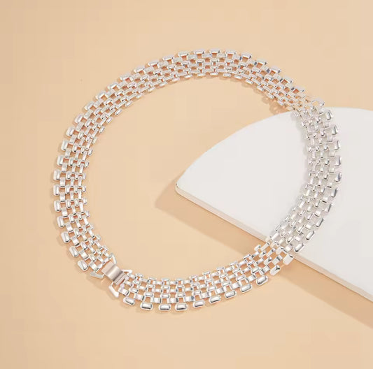 Thick silver  watchband choker necklace