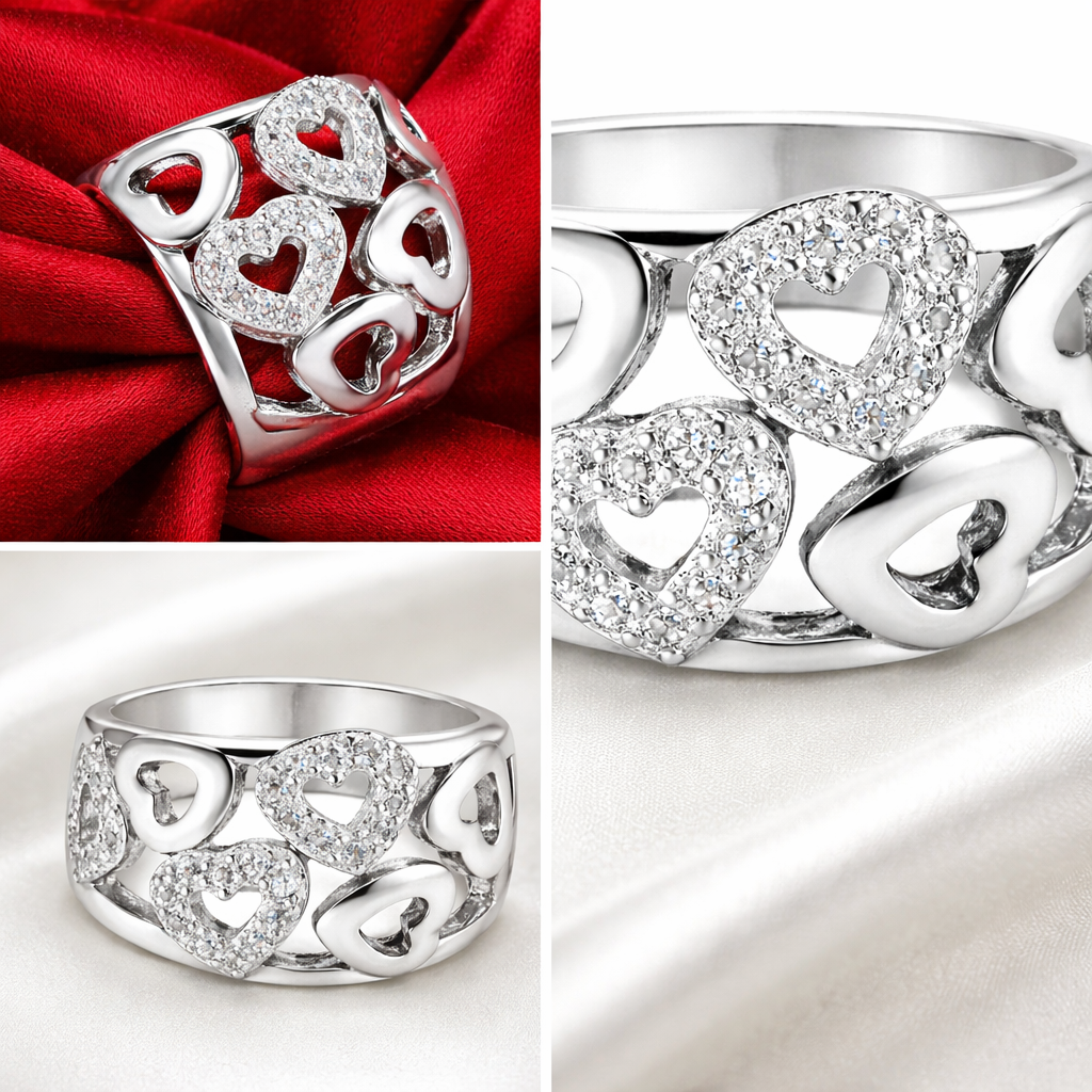 Sterling Silver Luxury Crystal Heart Statement Ring