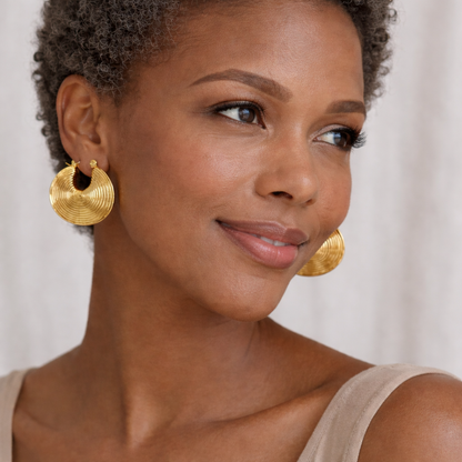 Designer-Inspired Gold Basket Hoop Earrings | Stainless Steel