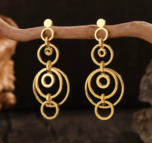 Small Geometric Gold Hollow Circle Earrings – Minimalist Hoop Studs for Women.