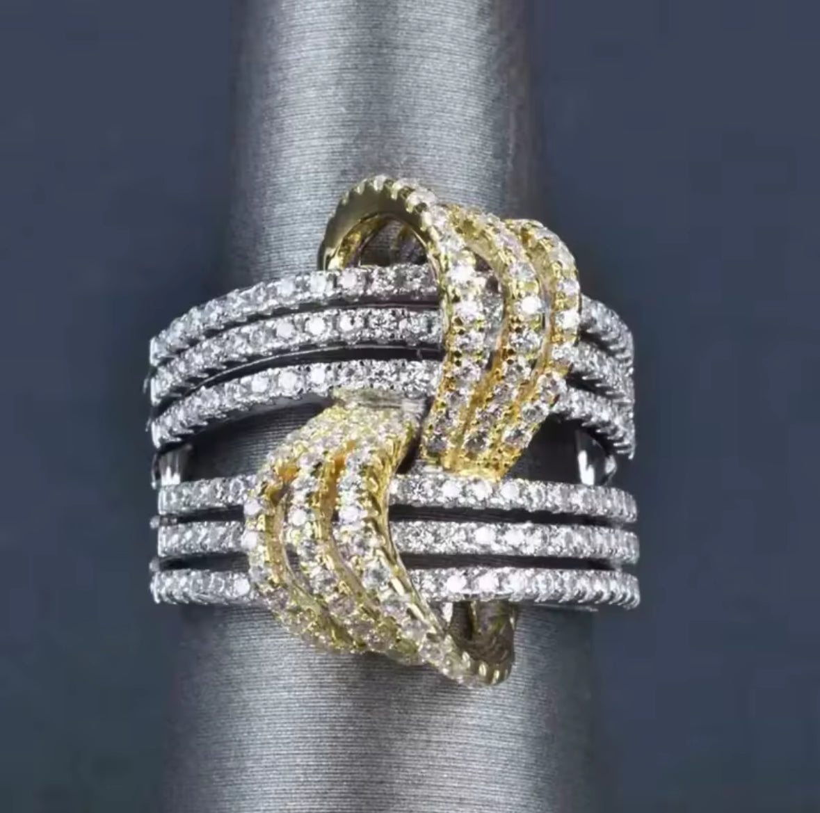 Gorgeous Gold & Silver Zircon Cocktail Ring – Sparkling Statement Ring for Women.