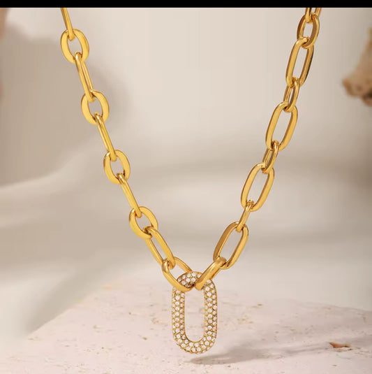 Gold stainless steel with circle Zircon pendant