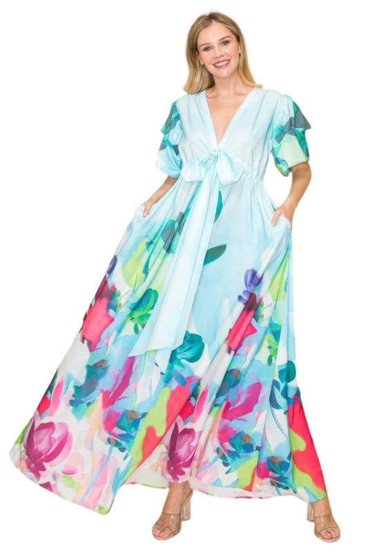 ColorSplash Tie-Waist Maxi Dress