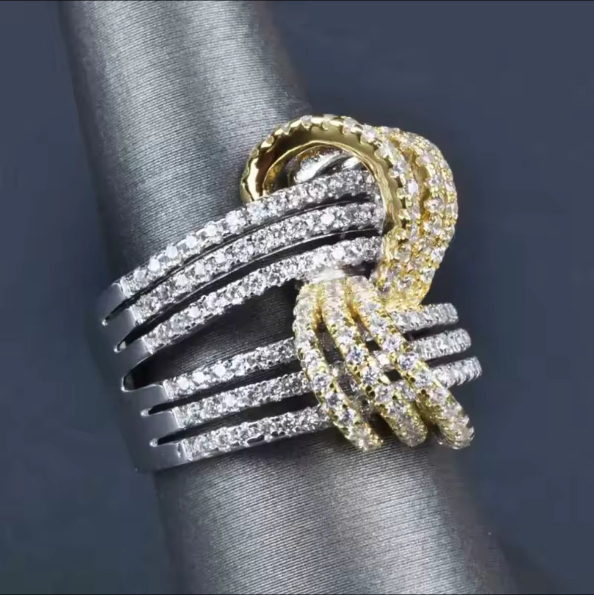 Gorgeous Gold & Silver Zircon Cocktail Ring – Sparkling Statement Ring for Women.